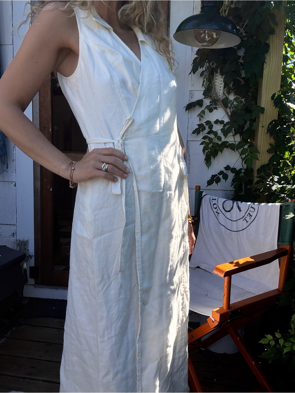 Vintage Rickie Freeman for Teri Jon Cream Sleeveless Wrap Dress with back slit